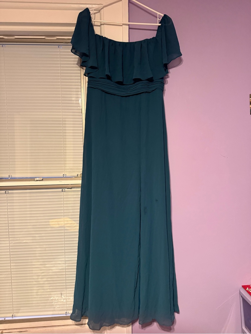 Ever Pretty Teal One-Shoulder Ruffle Maxi Dress